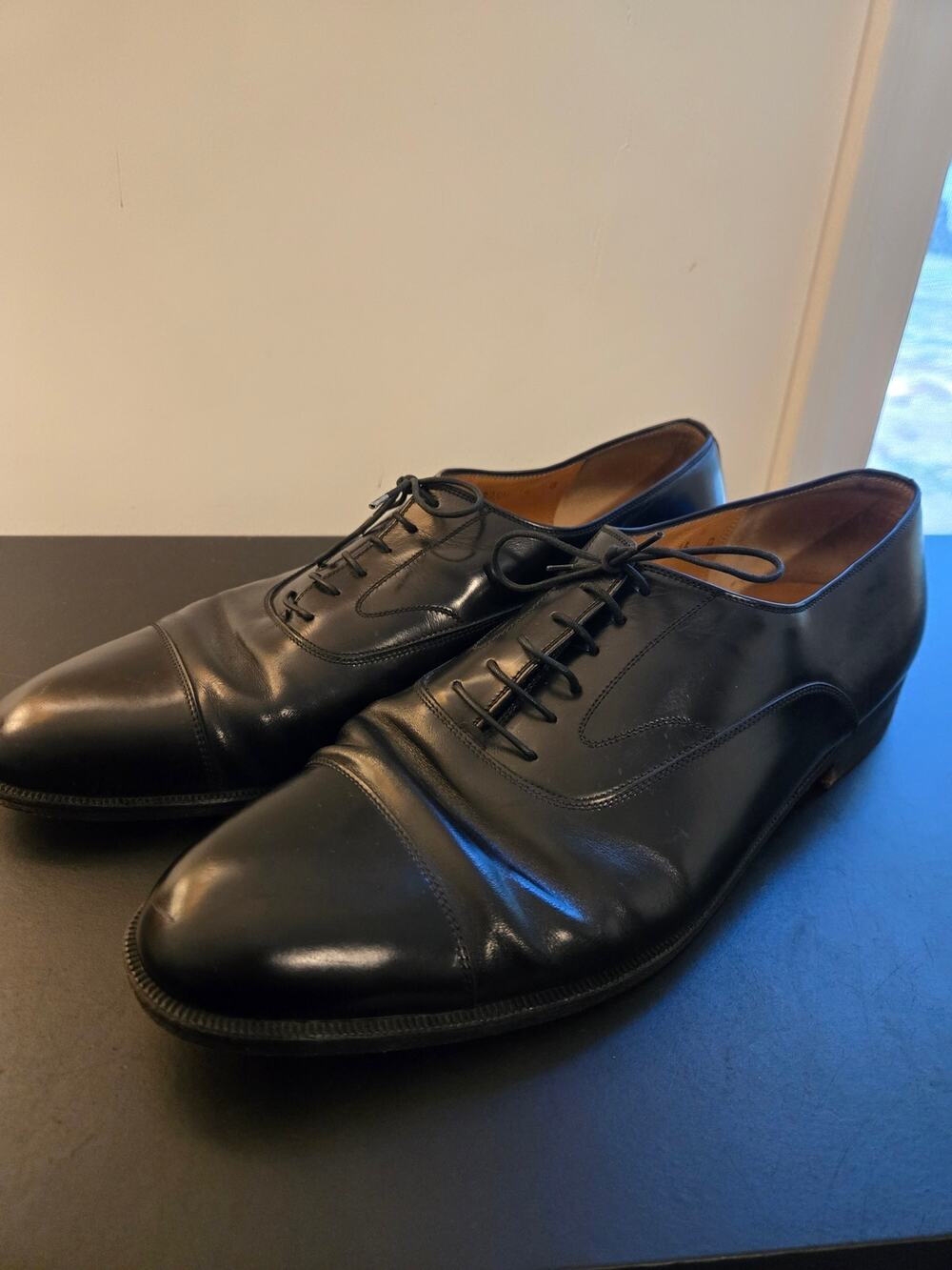 Salvatore Ferragamo Black Leather Oxford Cap Toe Men's Dress Shoes SZ 14d Italy.